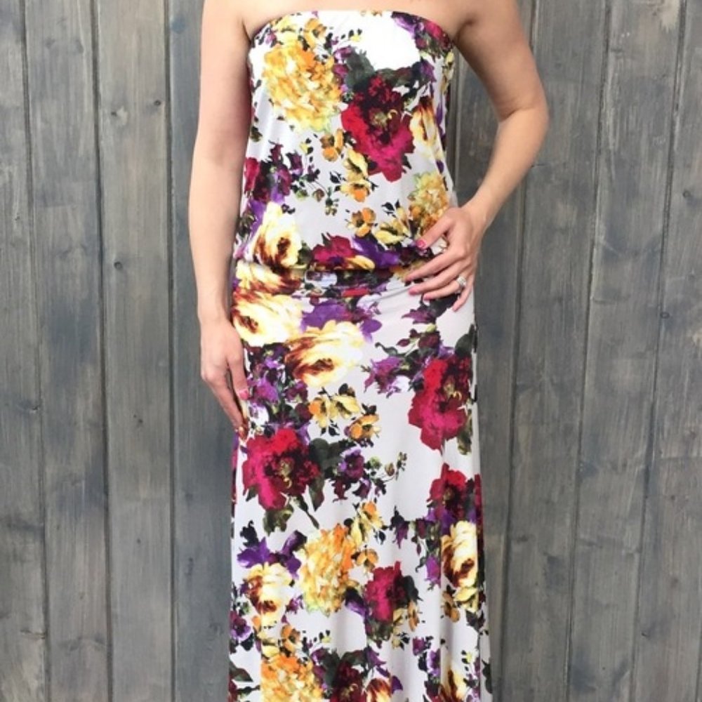 Veronica M Drop Waist Maxi Strapless Dress